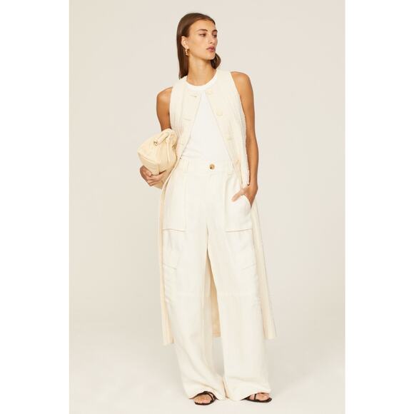 VINCE Women's White Linen Blend Wide Leg Loose Fit Cargo Pants Size 10 - Picture 1 of 16